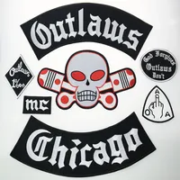 Outlaw Chicago vergeeft geborduurd ijzer op patches mode groot formaat voor motorjack volledige rug aangepaste patch234u
