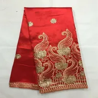 5ヤードPC BOUATIFUL RED GEORGE LACE FABRIC with Gold Speecins African Cotton Fabric for Clothes JG21-12698