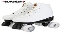 Artificial Leather Roller Skates Double Line Skates Women Men Adult Two Line Skate Shoes Patines With White PU 4 Wheels Patins12550678