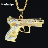 Uodesign Hip Hop 2pac Gun Anhänger Frauen Männer Schmuck ganze Kolye Gold Farbpistole Halskette mit HipHop -Kette1726788