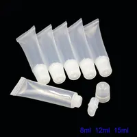 20pcs Vacío de tubos de labios con contenedor de contenedores cosméticos de plástico suave Clear 8ml 12 ml de viaje Squeezo Tubo de brillo de labios PE Glossy Lids266b