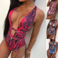 2019 Summer Deep v Swimsuits Digital Printed Sexy Sepentine One Piece Swimwear New 4 Colors2549