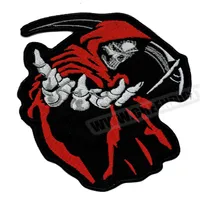 Fashion 5 Grim Reaper Red Death Rider Chalecer￭a Bordado de bordado Rock Motorcycle Mc Club Patch Iron en cuero entero 235m