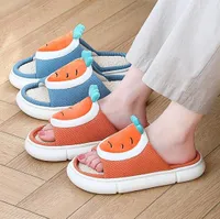 Slippers Bedroom Cute Cartoon Carrot Women Spring Summer Breathable Ladies Flax Slides Floor Couples Shoes4772352
