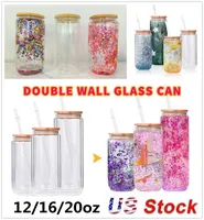 USA Warehouse Tazas de vidrio de doble pared de 12 oz/16 oz/20 oz Tumbles de globo de nieve rectos precipitados para sublimación y tazas de brillo SS1210