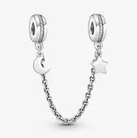 100 925 Sterling Silver Half Moon en Star Safety Chain Charms Fit Pandora Originele Europese bedelarmband Fashion Women Wedding5559830