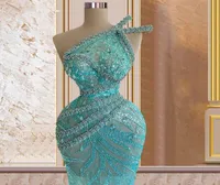 Mint Green Mermaid Prom Dresses Pärlad paljettkvällsklänning Custom Made One Shoulder Sleeveless Graduation Red Carpet Celebrity 1195514