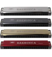 Professional 24 Hole Harmonica C Key Metal Harmonica Woodwind Instrument For Beginners 4 Color Drop3888228
