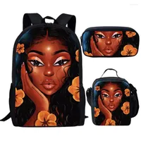 School Bags Twoheartsgirl African Girls Children Bag Sets Black Afro Girl Magic Bookbag For Kids Schoolbags Satchel