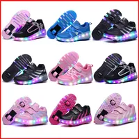 New Children LED Roller Skate Shoes With One Two Wheels Lights Up Glowing Jazzy Junior Kids Shoes Adult Boys Girls Sneakers250i