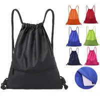 Outdoor Bags 1Pc Large Capacity Nylon Waterproof Zipper Drawstring Backpack Sport Fitness Storage Bag Thick Rope Polyester Ball