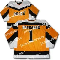 College Hockey Wears Nik1 Slap Shot Movie Ducks #1 Hanrahan Ice Hockey Jersey Mens Brodery Stitched Anpassa valfritt nummer och namntröjor
