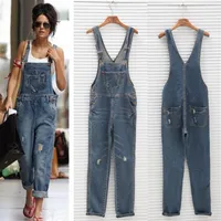 Whole- 2017 New Womens Ladies Baggy Denim Jeans Full Length Pinafore Dungaree Overall Jumpsuit190t