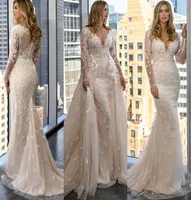 2021年は、Mhamad Shampagne Mermaid Wedding Dresses花嫁ガウンDeeeep v Neck Leng Sleeves Race Appliques Bridal Gowns Plus Size over6560178