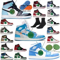 UNC Jumpman 1 Ayakkabı Kapalı Otantik Chicago Toe Toe Basketbol Ayakkabı Patent Yetiştirilmiş Mocha Denim Elmas Üniversitesi Blue Moon Siyah Beyaz X Sahne Pus Stealth Sneakers