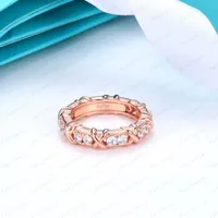 NEW Designer luxury ladies letter hollow ring single row diamond classic jewelry 18K silver plated rose wedding wholesale adjustable with box