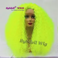 Fairy Drag Queen Hairstyle Wig Synthetische Lady Gaga Afro Kinky Kinky Curly Mermaid Fluorescerende groene kleur Haar Lace Voorpruiken voor mannelijke 195G