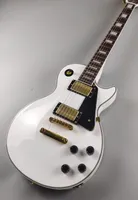 LP Dostosowywany gitara elektryczna mahoniowa biała jasne złote akcesoria i szybki pakiet kasetowy
