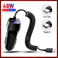 48W USB Fast Car Charger Stretch Cable Adapter för iPhone13 12 11 14 Pro Max Samsung Galaxy Note20 Android Type-C Car Charge Charging Automotive Electronics Gratis fartyg