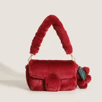 크리스마스 붉은 푹신한 핸드백 숄더백 여성을위한 지갑 2023 새해 핸드백 부르고뉴 벨벳 플랩 C 디자이너 고급 브랜드 레이디 작은 미니 크기 21x9x14cm bag