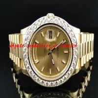 Roestvrijstalen armband Nieuwe heren 2 II Solid 18 kt 41 mm Diamond Watch Gold Dial 8 CT Automatische mechanische man Horloge polsWatch2099