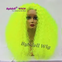 Fairy Drag Queen Hairstyle Wig Synthetische Lady Gaga Afro Kinky Kinky Curly Mermaid Fluorescerende groene kleur Haar Lace Voorpruiken voor mannelijke 285S