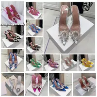 Wedding Dress Shoes 7cm 10cm Begum bowknot butterfly PVC pumps high heels AMINA MUADDI diamond shine sandals rhinestone Transparent wome hFO
