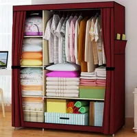 Portable Double Closet Storage Organizer Wardrobe Bedroom Furniture Clothes Rack with Shelves Fully-enclosed with Side Pockets337K