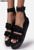 Сандалии женщины Flip Flops Shoes 2021 Summer Fashion Flat Platform Lottie Цепная сеть