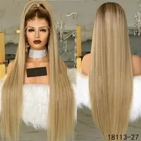 12-26 pulgadas de encaje sintético recto Simulación de pelucas del cabello humano Color Ombre Perruques de Cheveux Humains Pelucas 18113-23444
