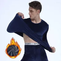 Men's Thermal Underwear Men Set 2PS Winter Velvet Thick Warm Tops Trousers Seamless Double-faced Elasticity Thermo