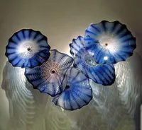 OEM Mouth Blown Borosilicate Blue Lamps Flower Plate Craft American Style Arts Glass Plates Wall Art8560039