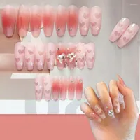 Faux Nails 24pcs Manucure Press on Big Crooked Heart Full Cover Fake Long Long French Spray Peeted Love