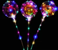 Bal￣o de LED transparente de h￩lio de 24 polegadas piscando bal￣o Bobo com adesivos Cartoon Balloon Feathers brilho para o festival decora￧￣o2377733