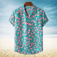 القمصان غير الرسمية للرجال Camisa Hawaiana aloha con estampado de flamenco para hombre ropa manga corta playa fiesta fagaciones verano 2022