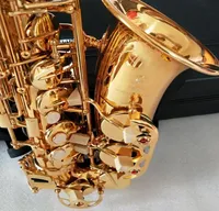 Professional Alto Saxophone YAS62 Gold Key Super Musical Instrument Högkvalitativt elektroforetiskt guld Sax Mynstycke Gift8050133