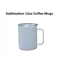 Sublimation 10oz Coffee Mugs Tumblers with Handle Sliding Lid Stainless Steel Double Wall Insulated Vacuum Blanks Car Cups Heat Transfer Printing