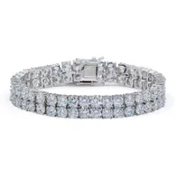 Fashion White Gold Iced Out Princess Diamond Diamond Tennis Chain Bracelet 2 Camadas CZ GRESENTES DE JOENS DE CHAP
