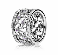 Compatible with Pandora jewelry ring silver Forget Me Not Purple Clear CZ rings 100 925 sterling silver jewelry whole DIY For1181277