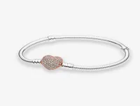 18K Roségold Herzverschluss Schlangenkette Armband Frauen Mädchen Hochzeitsgeschenk mit Originalschachtel für Pandora 925 Sterling Silber Charms B7863489