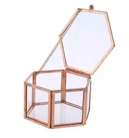 Zeshoek transparant roségoud glazen ringdoos trouwring doos geometrisch helder glazen sieradendoos organisator tabletopholder H2205052353631