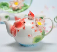 Ceramic Fish Teapot with Handle Jingdezhen Enamel Porcelain Restaurant Teapot7207408