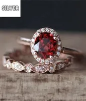Super Ruby Rose Gold Ring Ring Rings Red Stone Rings for Women Wedding Crystal Bague Femme Anillos Mujer Silver 925 Jewelry5920755