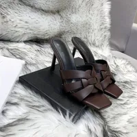 Tribute Heeled Mules Women High Heel Sandals Smooth Leather Designer Luxury Lady Outdoor Shoes Beach Casual Sandals313U