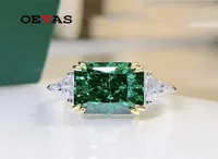 OEVAS 100 925 SREBROŚCI 10 10 mm Emerald High Carbon Diamond Pierścienie dla kobiet błyszczące weselne biżuteria Cały prezent 229636604