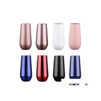 Mugs Stainless Steel Mug Egg Insated Tumbler Cups 6Oz Champagne Wine Glass Milk Cup With Lid Vacuum Car Kitchen Accessories Yhm135Zw Ot4Ke