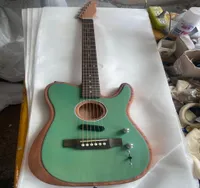 Custom Shop Acoustasonic Tele Sonic Satin Green Acoustic Gitarre Polyester Satin Mattes Finish Spurce Top Dot Inlay chorme8336097