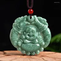 Colliers pendants Double Dragon Maitreya Collier Bouddha Collier Certificat Natural A Jade