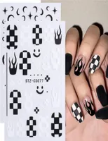 Black White Checkerboard nagelkonst klistermärken Stjärna Moon Smiley Flame Decals Selfadhesive Acrylic Nails levererar manikyrdekorationer2196802