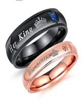 Mix Design Edelstahl Rosegold Liebhaber versprechen Paar Ringe ihren König seine Königin Kronbriefbrief Ring für Frauen Männer schwarze An8014792